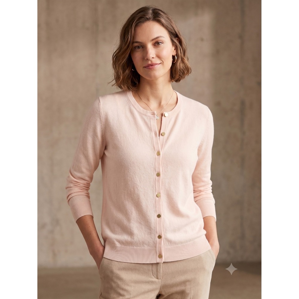 Talbots Women's Sz Med Petite 3/4 Length Sleeve Light Pink Cardigan Minimalist